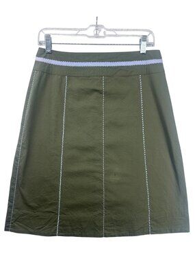 Vintage Sundance Womens Skirt Sz 6 Army Green Embroidered Boho A-Line Poplin Zip